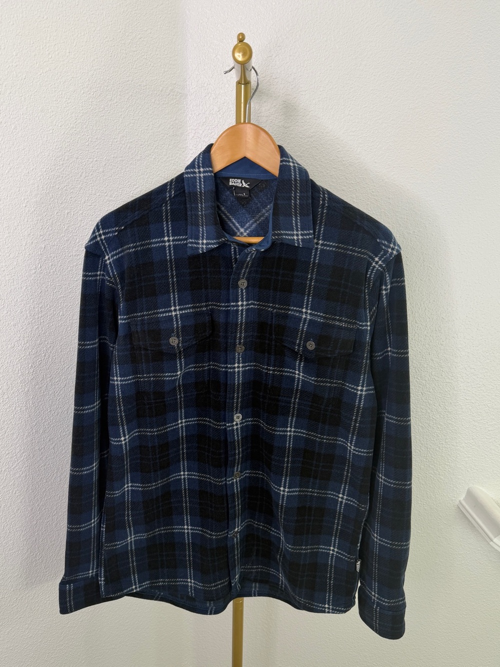 Eddie Bauer Men's Plaid Fleece Button Down Shirt Jacket Blue Size S